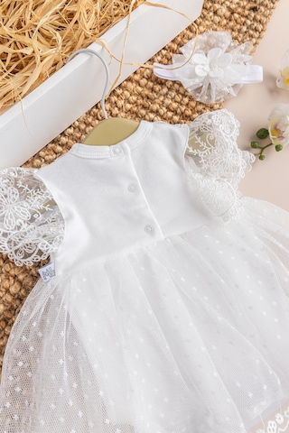 Babymod Tüllü Bandanalı %100 Pamuk Kız Bebek Şık Özel Gün Elbise Set Krem Krem