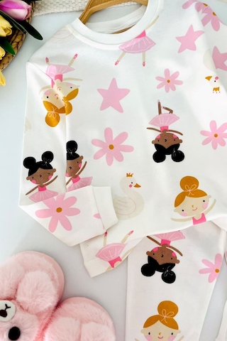 Minigimin Cicileri Dans Eden Figür Baskılı Pamuklu Kız Çocuk Pijama Takımı - Pembe