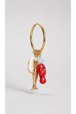 Charm Detaylı Gold Halka Küpe Kırmızı