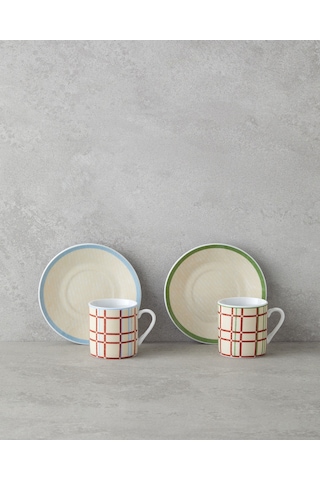English Home Vibe Porselen 4 Parça 2 Kişilik Kahve Fincan Takımı 80 Ml Renkli Renkli