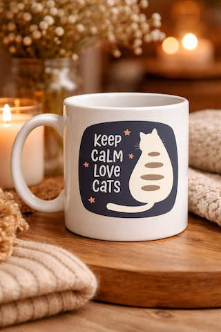 Buradabulabilirsin Keep Calm Love Cats Kedi Temalı Porselen Kupa Model 56 Sevimli Tasarım , Kahve & Çay Kupası Bbz Diğer