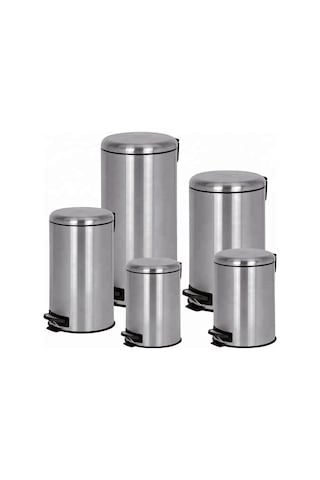 8 Lt Metal Çöp Kovası Pedallı Paslanmaz Gri