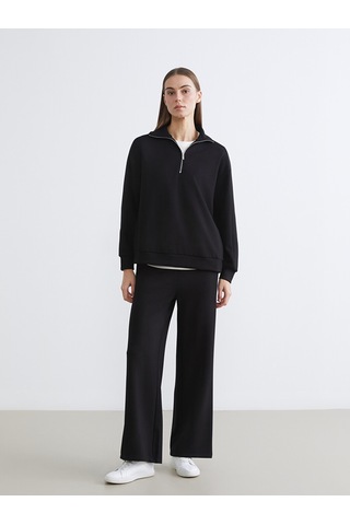 Lcw Comfort Siyah Dik Yaka Kadın Fermuarlı Sweatshirt