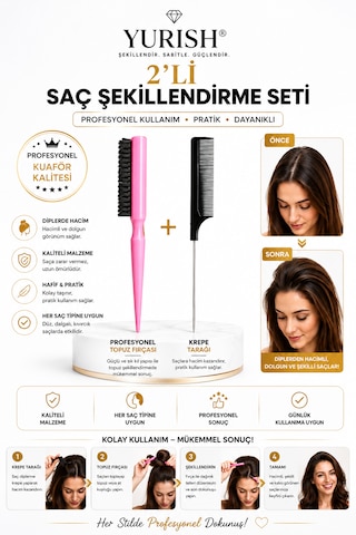 Profesyonel Topuz Fırçası Ve Krepe Şiş Tarak 001