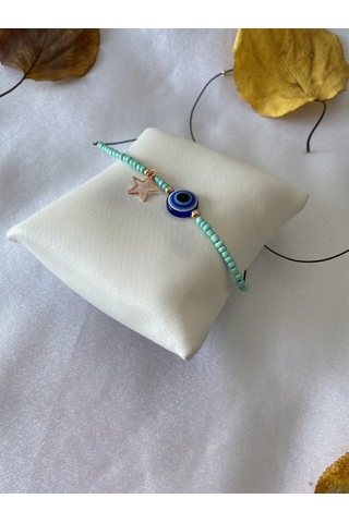 Nazar Boncuklu Yıldız Figürlü Yeşil Halhal Ipli Çok Renkli