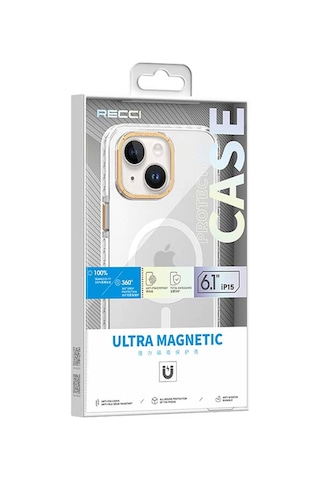 Apple Uyumlu iPhone 15 Plus Kılıf Magsafe Şarj Özellikli Cam Arka Yüzey Recci Michelin Serisi Kapak Siyah