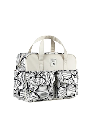 Neevoyu Insular Bebek Bezi Çantası 6067 - Taşınabilir Çift Taraflı Askılı Çanta, Dayanıklı 210d Poliester, Çoklu Cep, Siyah Petal Desenli Siyah