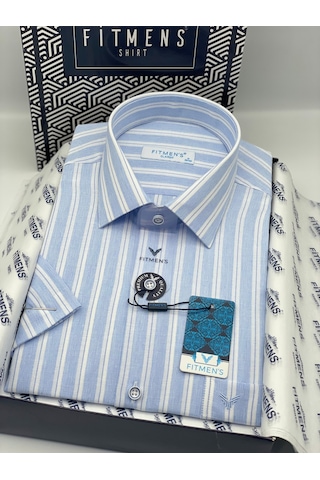 Klasik Kısa Kol Keten Cotton Nefes Alan Kumaş Hediye Kutulu Erkek Gömlek Fs-004574 - Açık Mavi-3310 Açik Mavi