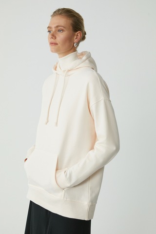 ETHIQUET CARLY Kadın Içi Polarlı Yumuşacık Kapüşonlu Kanguru Cepli Oversize Fit Ekru Sweatshirt