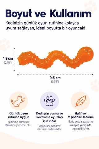 Petstages Orka Cat Wiggle Worm Renkli Solucan Şeklinde Catnipli Kedi Çiğneme Oyuncağı