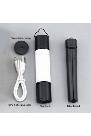 Açık Hava Kamp Led Teleskopik El Feneri Tripod Somunları,c Siyah