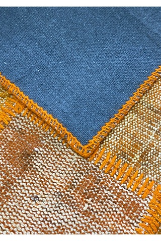 Modern Bohem Stil Vintage Halı Özel Tasarım Turuncu Patchwork Koleksiyonu Turuncu