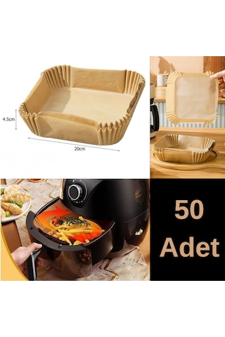 50 Adet Air Fryer Pişirme Kağıdı Tek Kullanımlık Yağ Geçirmez Yapışmaz Kare Tabak Model