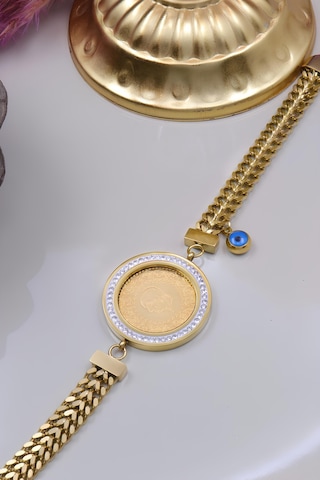 22 Ayar Çeyrek Altınlı Çelik Zincirli Bileklik