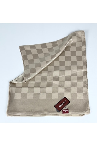 Kroren Krep Jakarlı Dama Desen Şal - 70 X 190 - 7379 Vizon