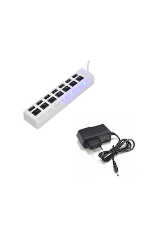 7 Port Usb Hub Çoklayıcı Anahtarlı Switch Işıklı Beyaz Adaptörlü (533634728)