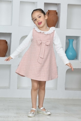 Kız Çocuk Şanel Kumaş 2'li Elbise Elbise+bady Bluz 12174 Gülkurusu