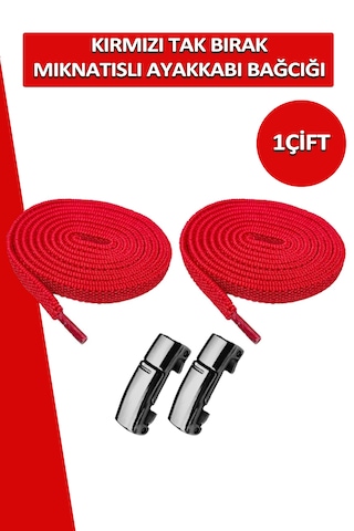 Elastik Kırmızı Akıllı Kilitli Bağcık Mıknatıslı Tak Bırak 100 Cm Kırmızı