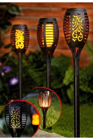 Gaman 3 Adet Alev Efektli Solar Led Güneş Enerjili Bahçe Lambası Aydınlatması Armatür 50 Cm ANTRASİT