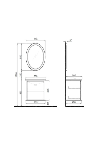 Kale Miro 65 Cm Mat Beyaz Banyo Dolabı Takımı Beyaz