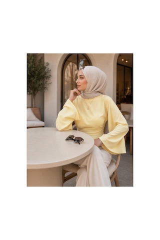 Unika Boutique Kadın Geniş Kol Belden Oturtmalı Bluz Sarı