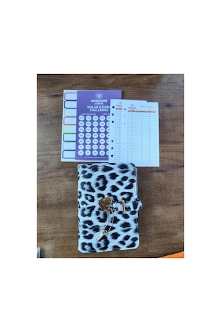 Bütçe Planlayıcı Para Organizeri - Gri Leopar Desenli Sticker Hediyeli