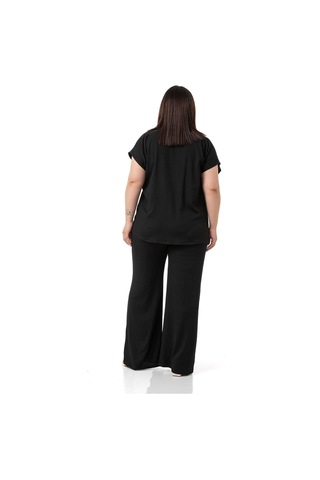 Büyük Beden Düşük Kollu Bluz Pantolon Siyah İkili Takım Siyah
