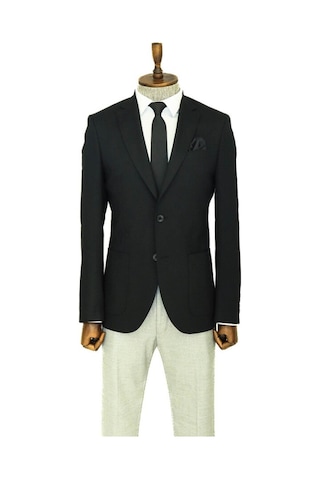 Wessi Kendinden Desenli Slim Fit Sivri Yaka Siyah Erkek Ceket 001
