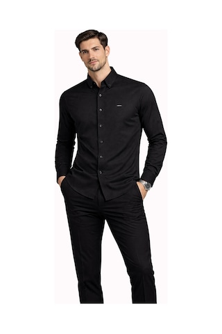 Classics Men Cafes Uzun Kol Slim Fit Erkek Oxford Gömlek - 7577 Siyah