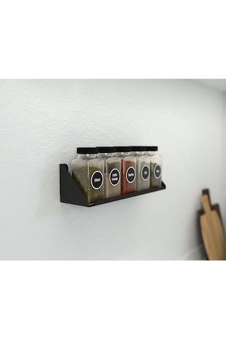 Aju Modern Baharat Rafı, Minimalist Mutfak Depolama, Metal Duvar Baharat Rafı, Mutfak Düzenleyici Raf Siyah