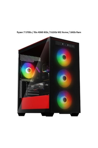 Ramtech Textus R7-5700X 16 GB 512 GB M2 SSD 8 GB RTX4060 Free Dos Masaüstü Oyuncu Bilgisayarı