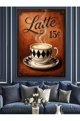 Latte 15 Cent Tabela Dekoratif Kanvas - Mdf Ahşap Tablo