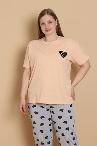 Wordex Mirano 4515 Kalpli Kısa Kollu Pamuklu Penye Büyük Beden Kadın Pijama Takımı Somon