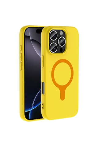 Apple iPhone Uyumlu 16 Pro Kılıf M-safe Şarj Özellikli Zore Aris Silikon Kapak - Sarı