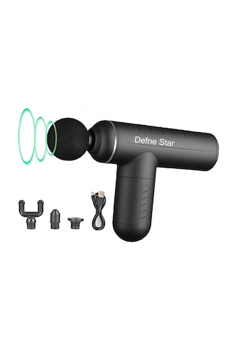 Defne Star Darbeli Titreşimli Şarjlı Masaj Tabancası Siyah