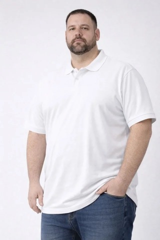 Veraura Lifestyle Erkek Pike Kumaş Düğmeli Yaka Battal Büyük Beden Günlük Kısa Kol Tişört T-shirt - Beyaz