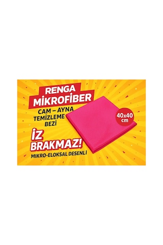 Pembe Renga Mikrofiber Cam - Ayna Temizlik Bezi 40x40 Cm İz Bırakmaz / Mikro Baklava Desenli