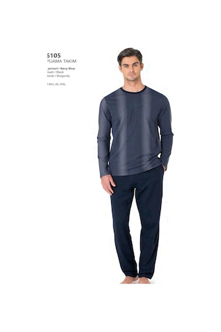 Pierre Cardin 6105 Erkek Uzun Kollu Bisiklet Yaka Pijama Takımı-lacivert Lacivert