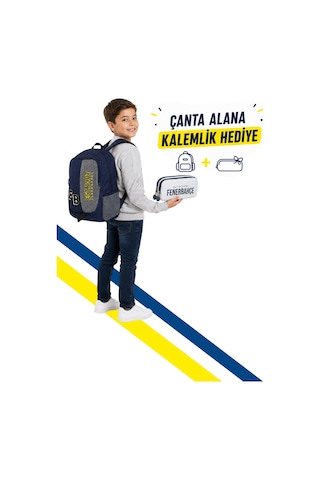 Fenerbahçe Pelüş Logolu Çanta Ve Çift Gözlü Kalemlik Hediyeli Beyaz - Lacivert