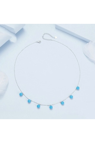 S925 Ayar Gümüş Mavi Turkuaz Çift Aşınma Klavikula Kolye Bsn405 Çok Renkli