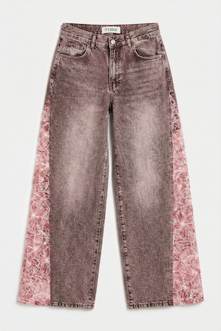 it's basic Kadın Kot Rengi 4s6-157 Palazzo Fit Gül Dantel Detaylı Özel Tasarım Denim Jean Mavi