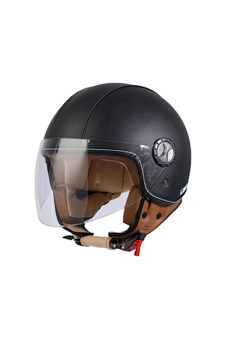 Sway Sw 701 Black Leather Yarım Açık Kask Siyah