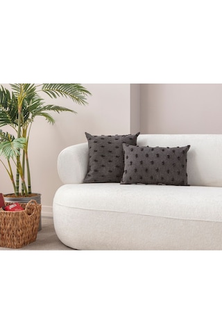 Swita Home Dekoratif Puantiye Keten Kumaşlı Kırlent Kılıfı 2'li 43x43 - 30x50 Antrasit