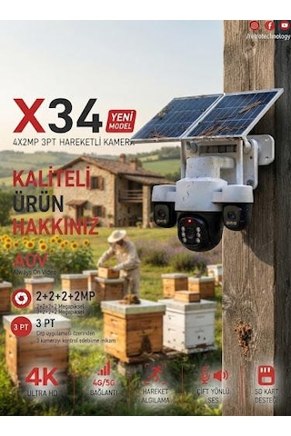 X34 6 Motorlu 4 Kameralı 4g Solar Kamera
