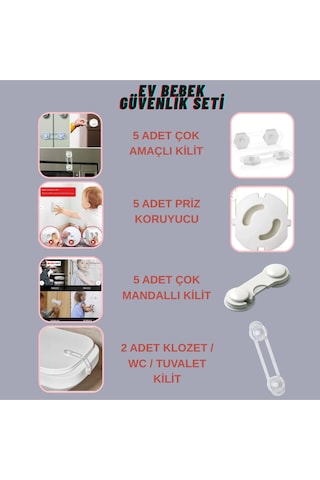 Can Yıldız Plastik Bebek Ev Güvenlik Emniyet Seti Mandallı Priz Klozet Kilidi Çok Amaçlı Kilit Şeffaf
