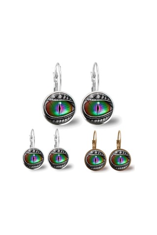 Gümüş 1 Çift Ejderha Gözü Bronz Trendy Cam Cabochon 15mm Kol Arka Küpe Çok Renkli