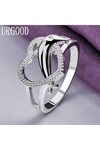 925 Ayar Gümüş Aaa Zirkon Yunus Kalpli Yüzük Moda Takı 10