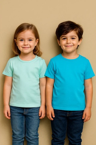 Chic Panda Çocuklar İçin Günlük Kullanım İçin Düğmeli Temel Tişört Seti 115429132 Açık Mavi