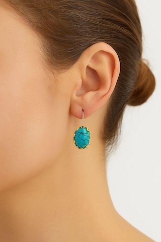 Lale Serisi El İşi Firuze Turkuaz Taşlı Gümüş Kadın Küpe Gümüş