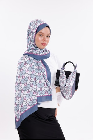 Tarzını Seç Pembe-mavi Zincir Desenli Şifon Saten Şal - 70x170 Cm